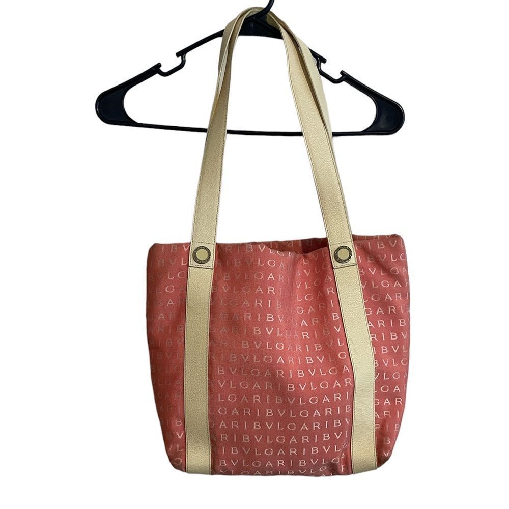 BVLGARI Tote bag Logo Mania Red Beige WomanAuthentic Used - Picture 3 of 8
